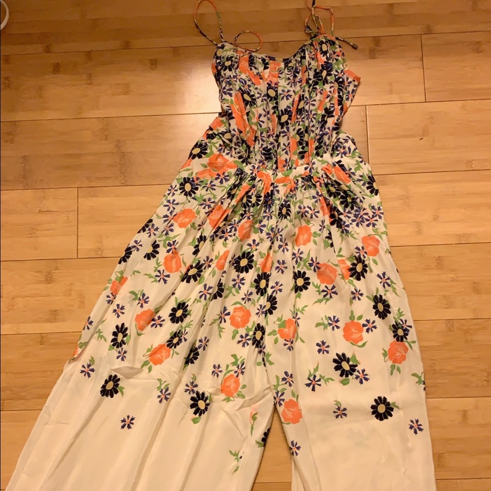 Anthropologie silk floral jumper with strappy top